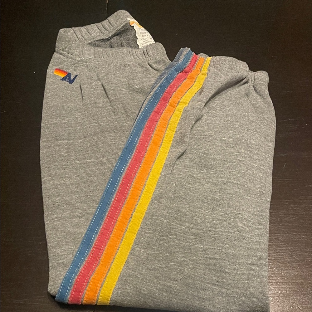 Aviator Nation Gray Sweatpants with Rainbow Stripes